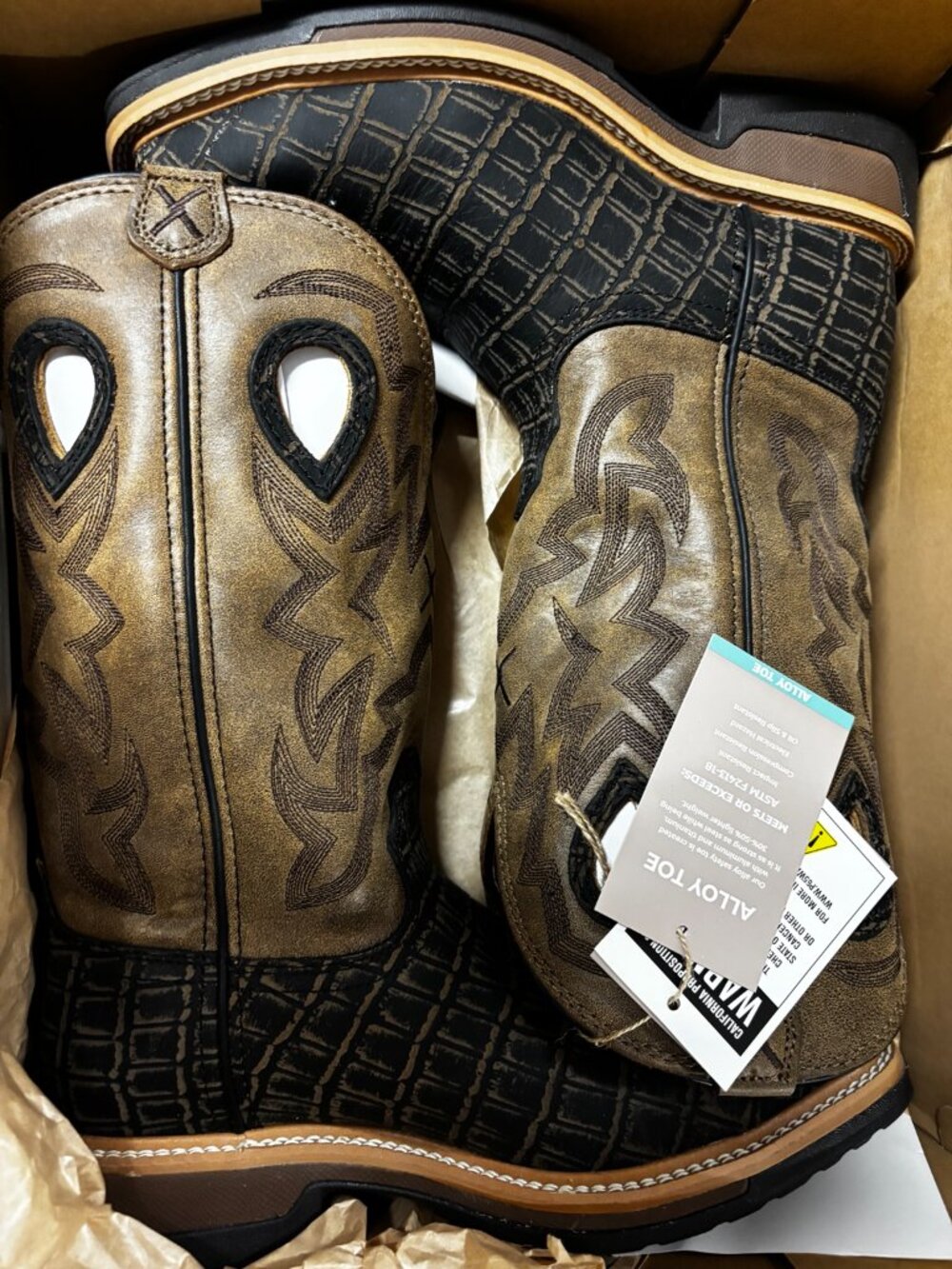 Twisted X Men’s Lite Cowboy Work Boots Alloy Toe Cayman Print Brown Size 7 EE Ne